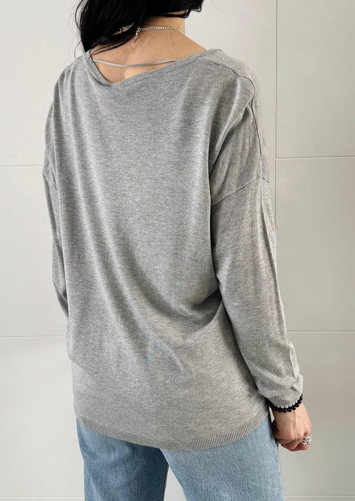 Back To Basics Knitted Grey Melange Sweater 
