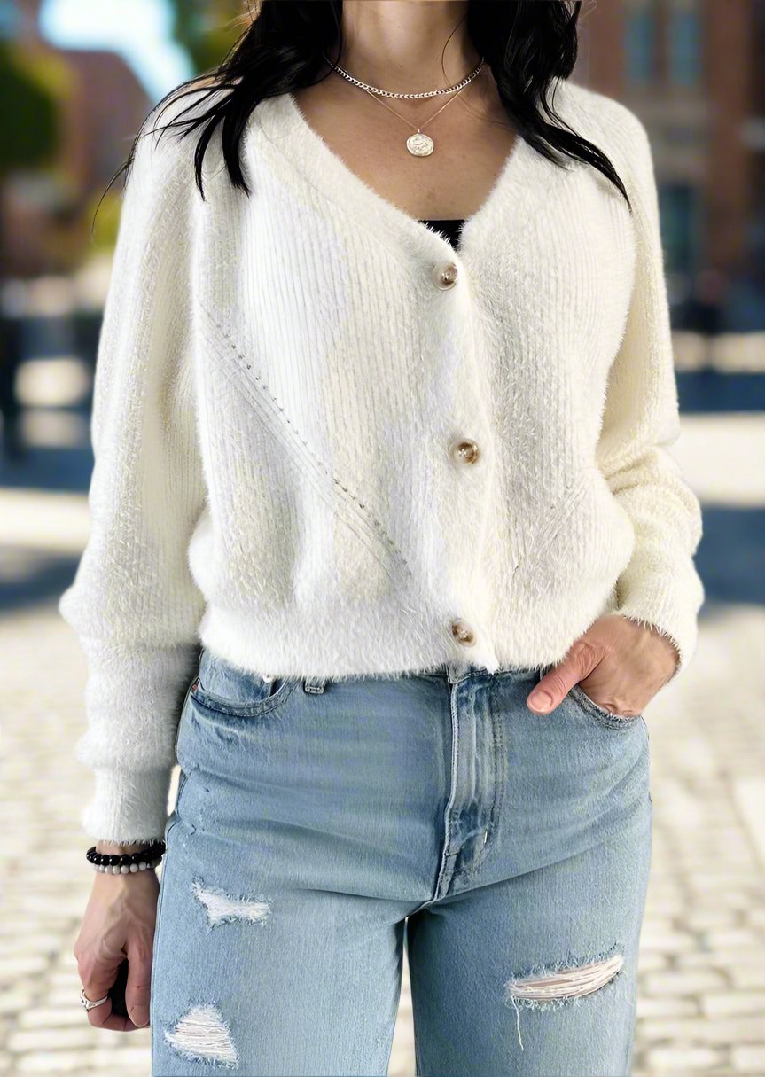 Kuwalla Button Down White Cardigan Tia B Boutique M L White