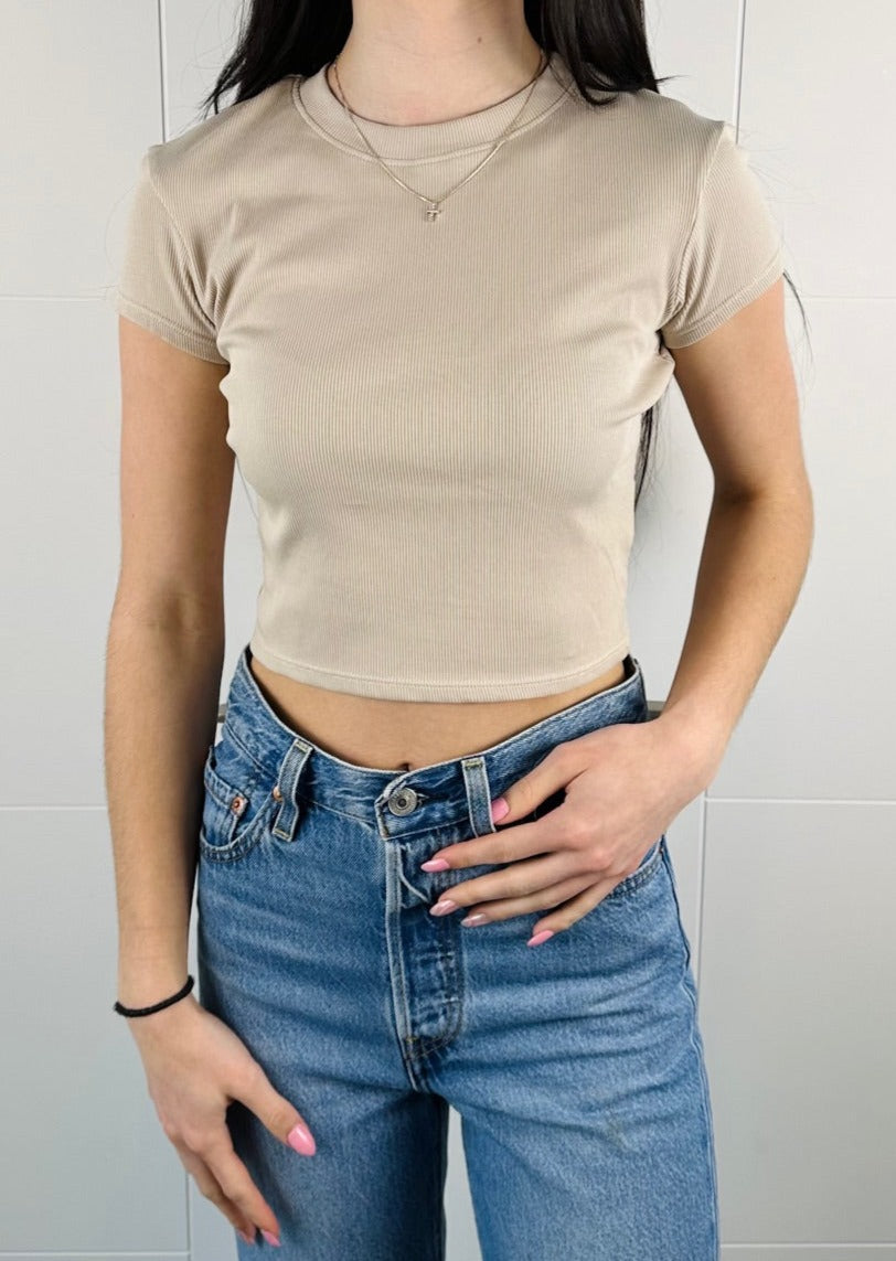 Cropped Ribbed Oyster Tee 