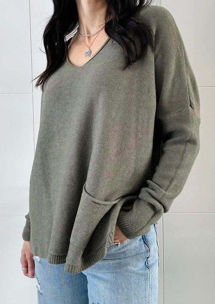 Louise Soft Knit Olive Sweater
