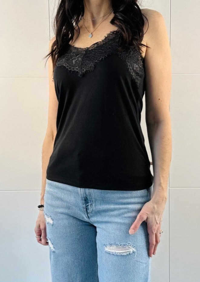 SWEET BLACK JERSEY LACE CAMI TOP