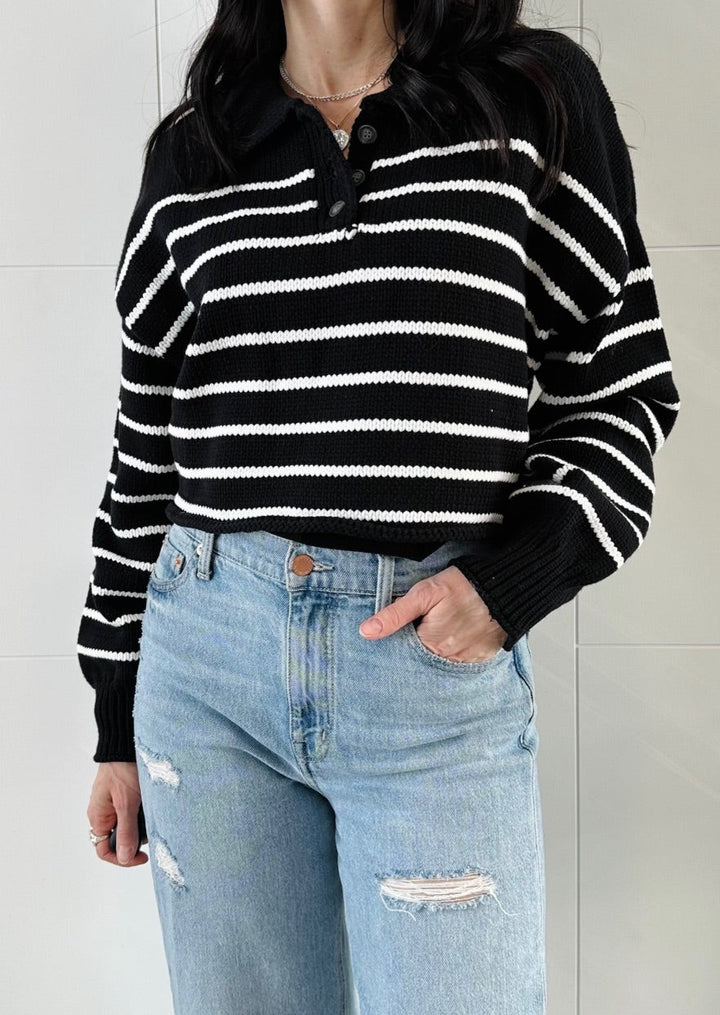 Sila Black & White Stripe Sweater