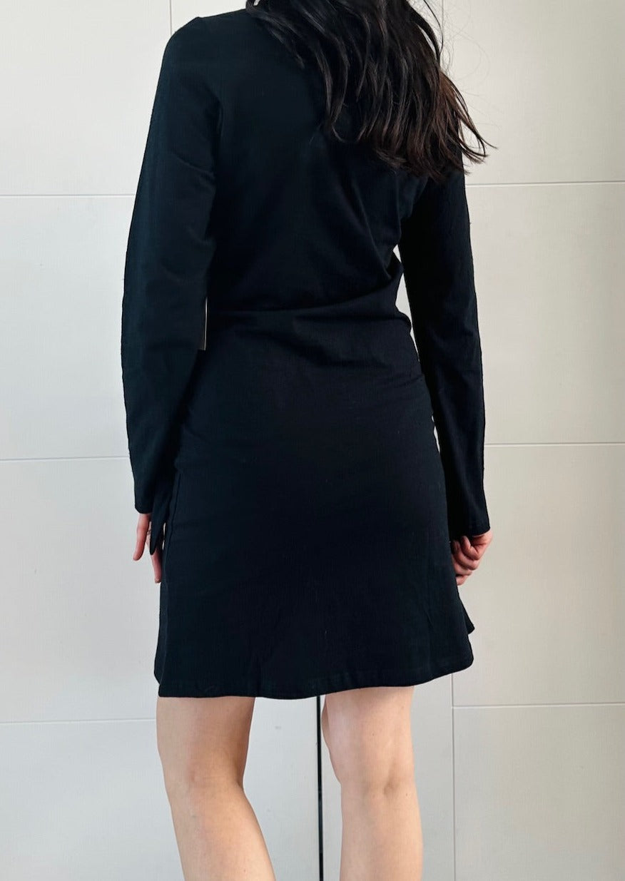 Solar Wrap Black Mini Dress