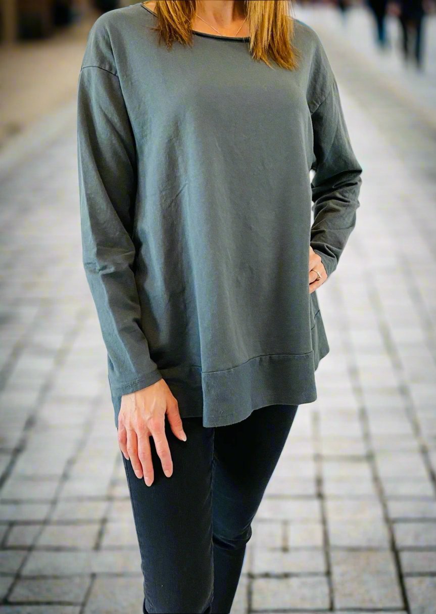 BUTTON BAND LONG JERSEY TOP