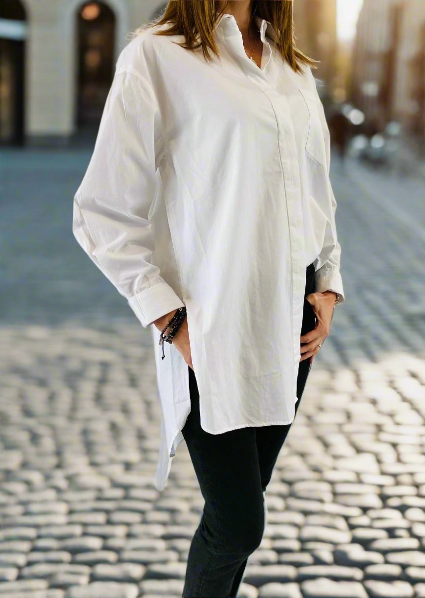 Button Down Long White Top For Leggings OVERSIZED BUTTON