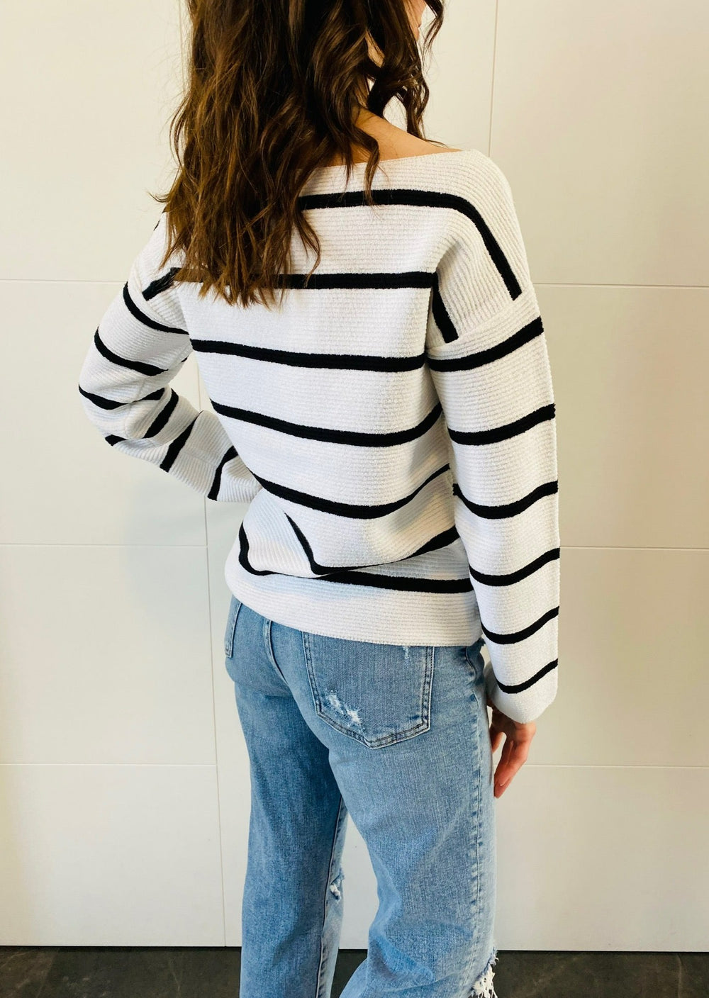LAYERS OF COZY BLACK & WHITE STRIPED SWEATER