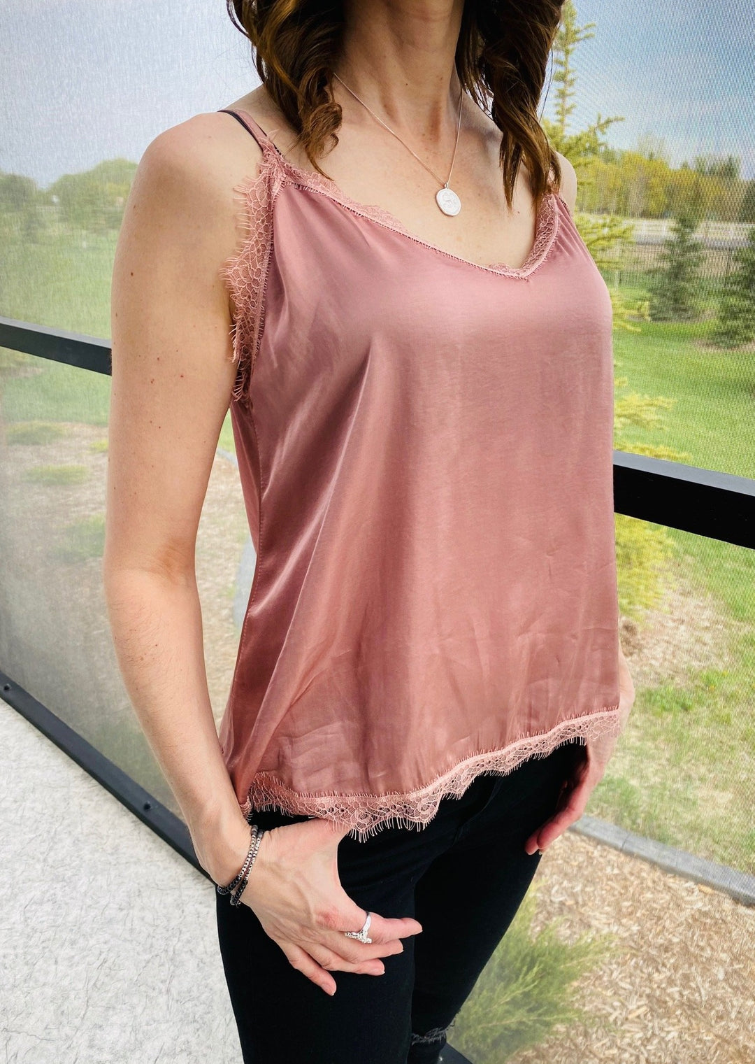 SOFT PINK SATIN LACE CAMI TOP