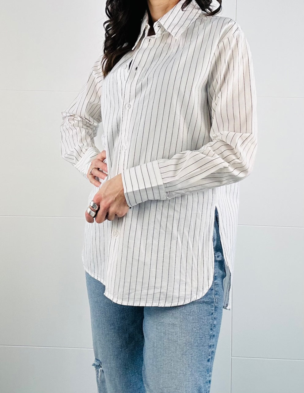 RD Style Adison Striped Poplin Oversized Shirt
