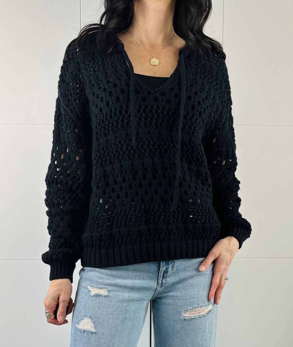 Lost in Lunar Black Open Knit Sweater
