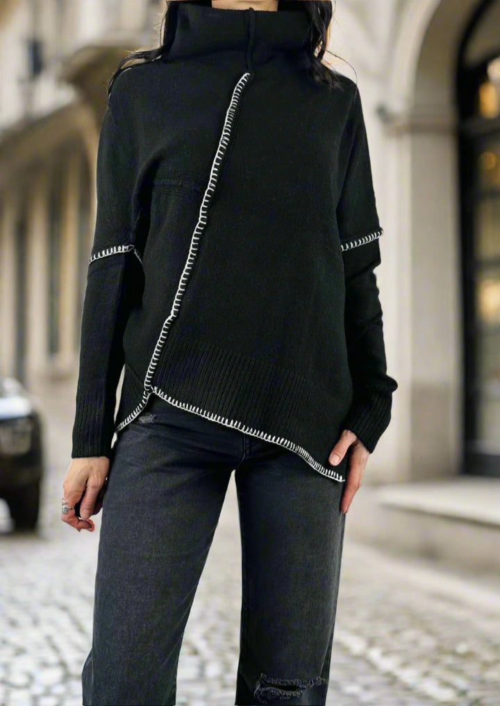 ASYMMETRICAL CONTRAST STITCH SWEATER