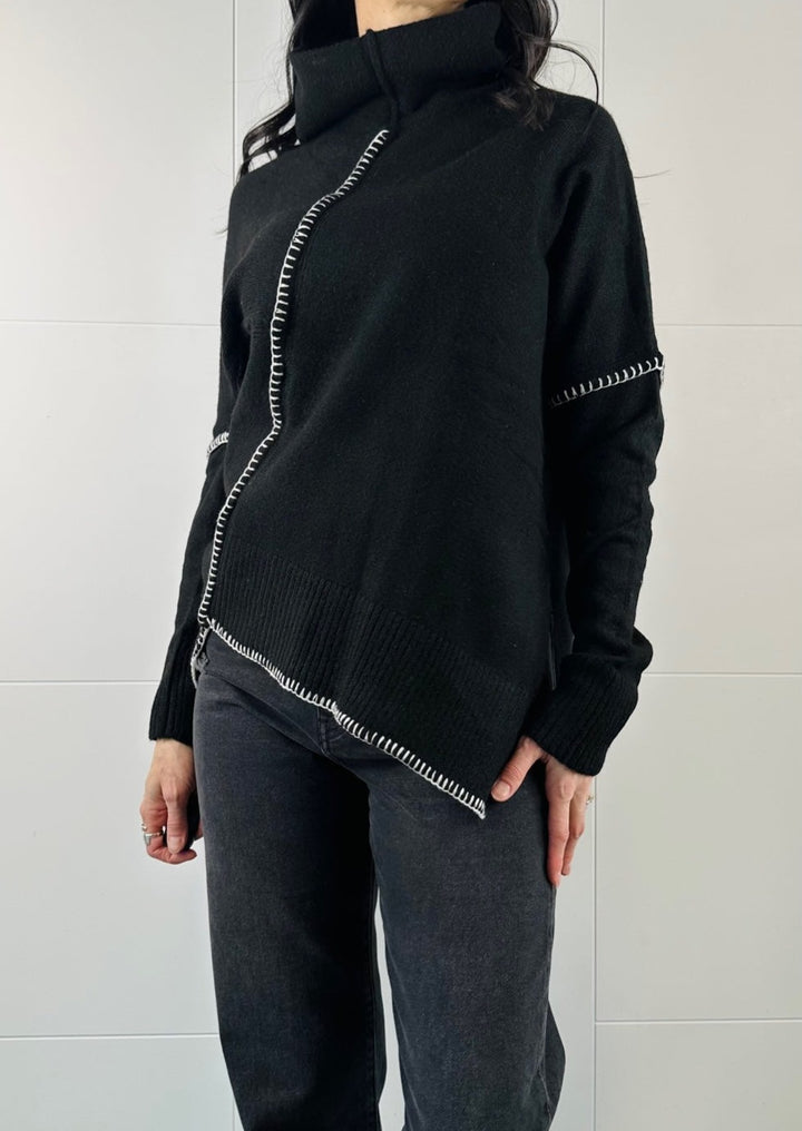 ASYMMETRICAL CONTRAST STITCH SWEATER