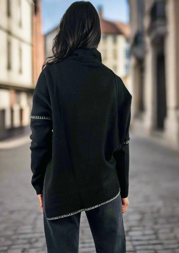 ASYMMETRICAL CONTRAST STITCH SWEATER