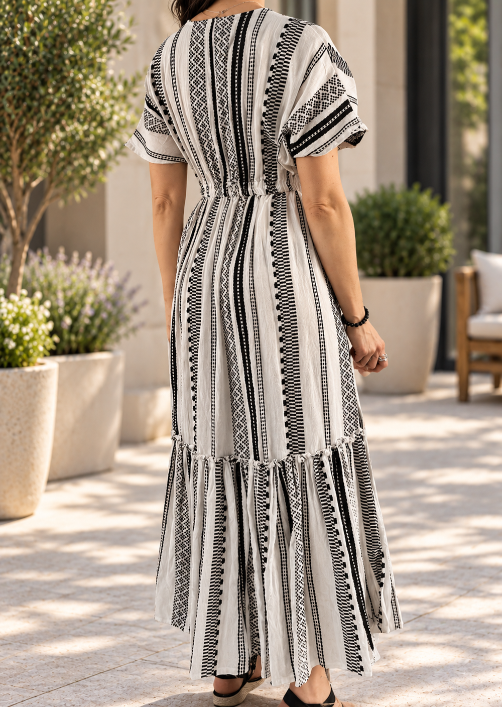 AZTEC RUFFLE BOTTOM MAXI DRESS