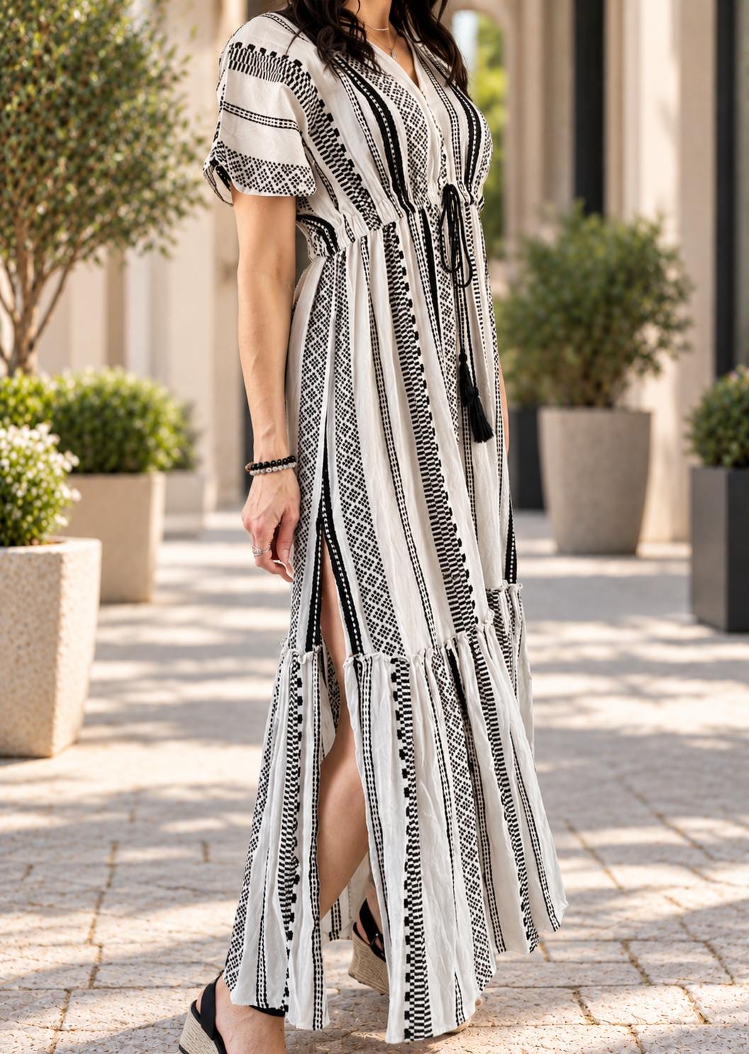 AZTEC RUFFLE BOTTOM MAXI DRESS