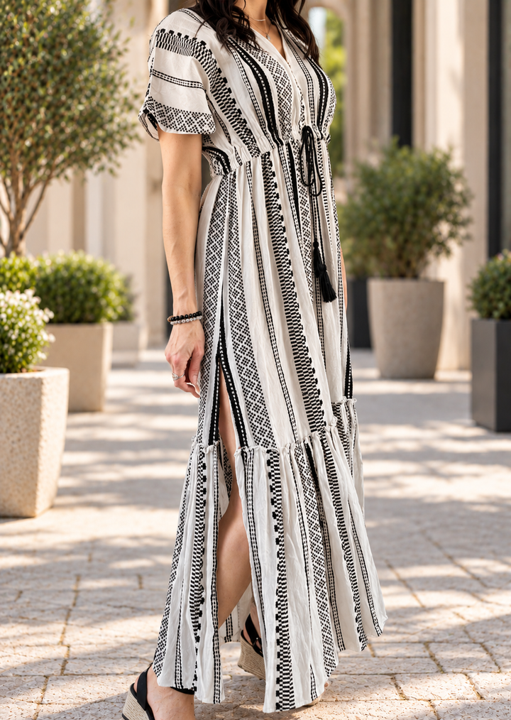 AZTEC RUFFLE BOTTOM MAXI DRESS