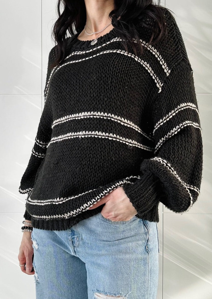 Autumn Black Striped Sweater