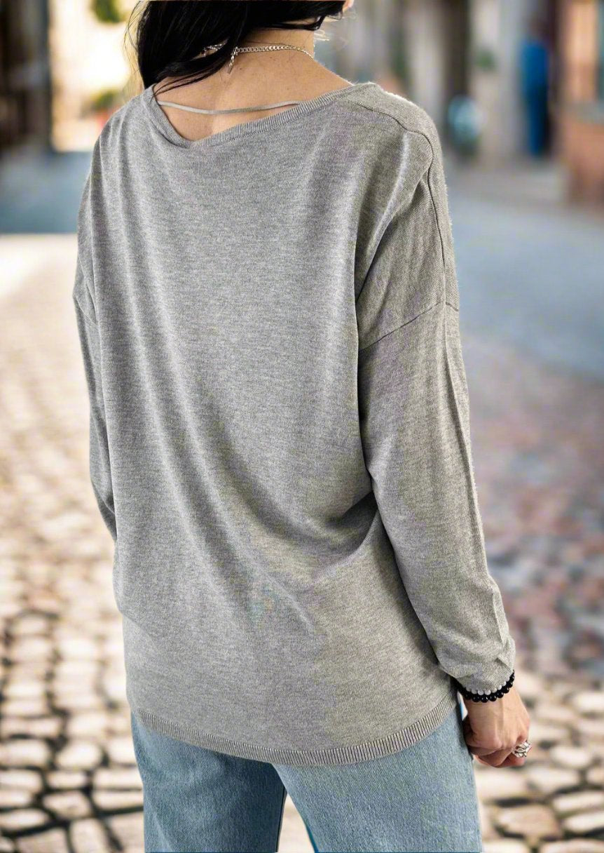 Back To Basics Knitted Grey Melange Sweater 