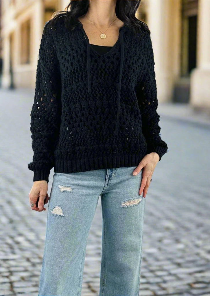 Lost In Lunar Black Open Knit Sweater | Tia B Boutique <!----> Lost In Lunar Black Open Knit Sweater | Tia B Boutique <!---->