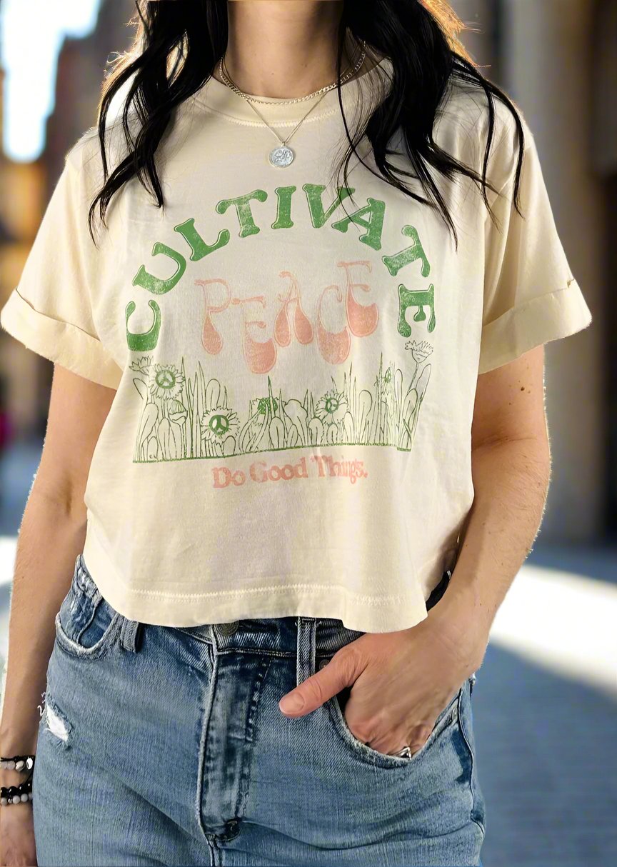 Cultivate Peace Crop Boyfriend Tee