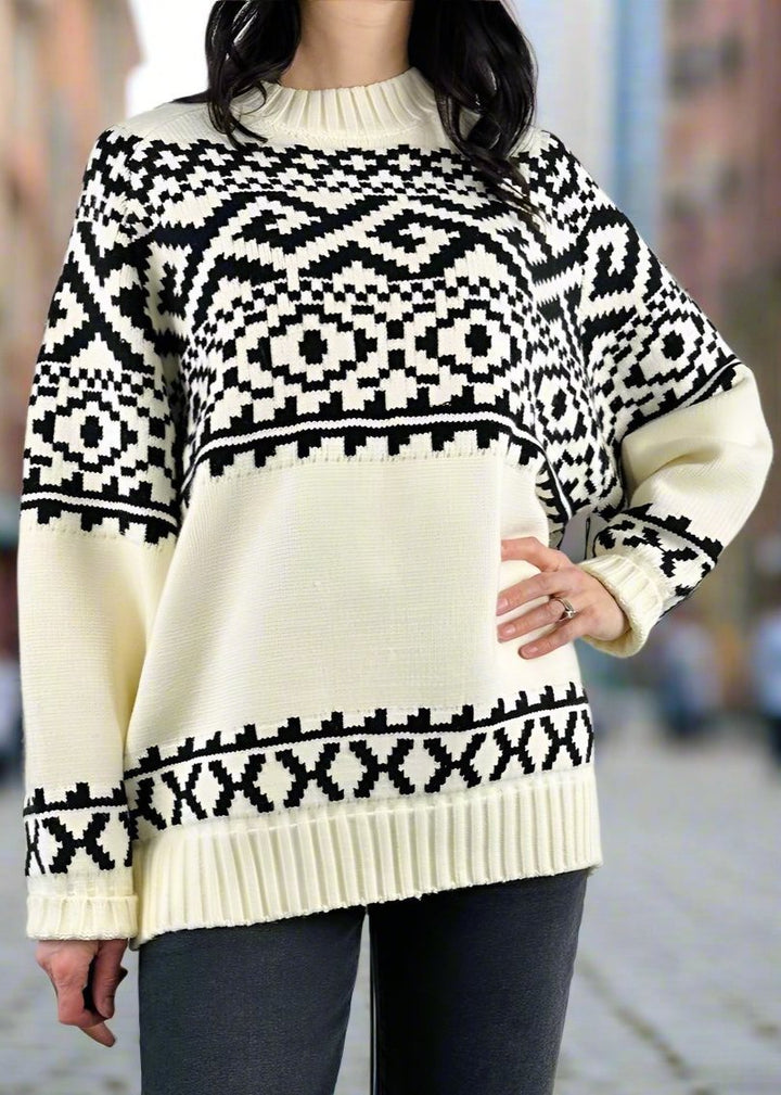 FAIR ISLE KNIT CREAM SWEATER