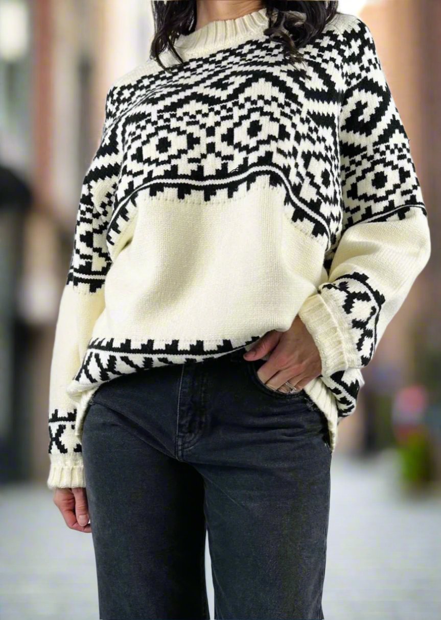 FAIR ISLE KNIT CREAM SWEATER