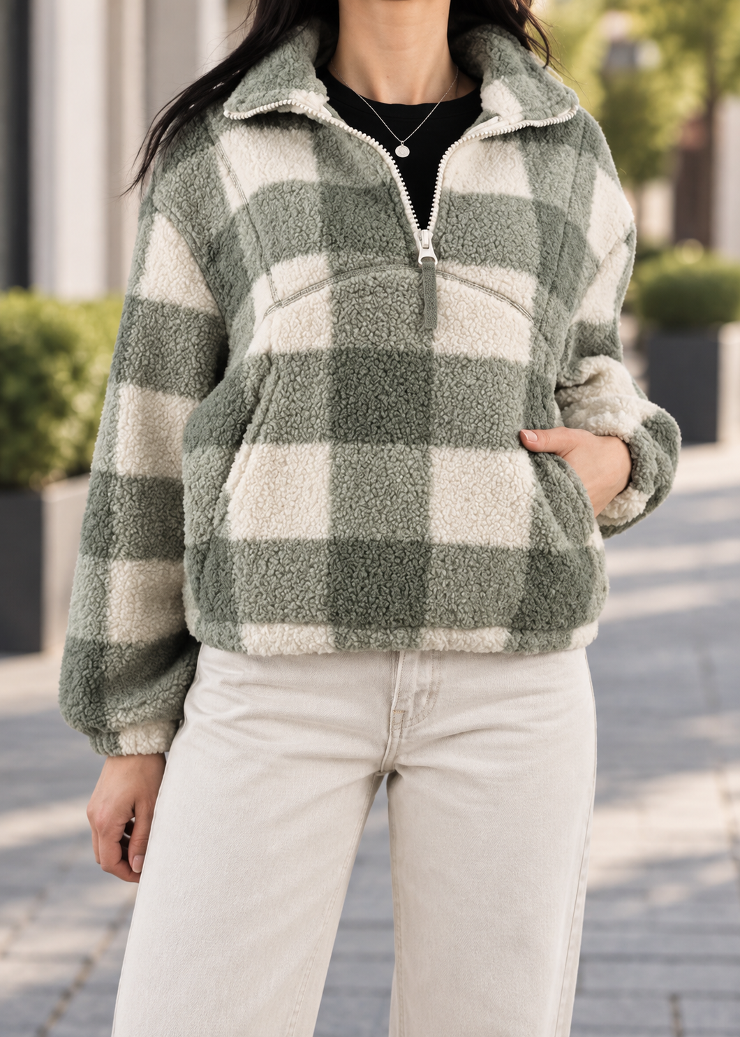 Faux Sherpa Half Zip Jacket