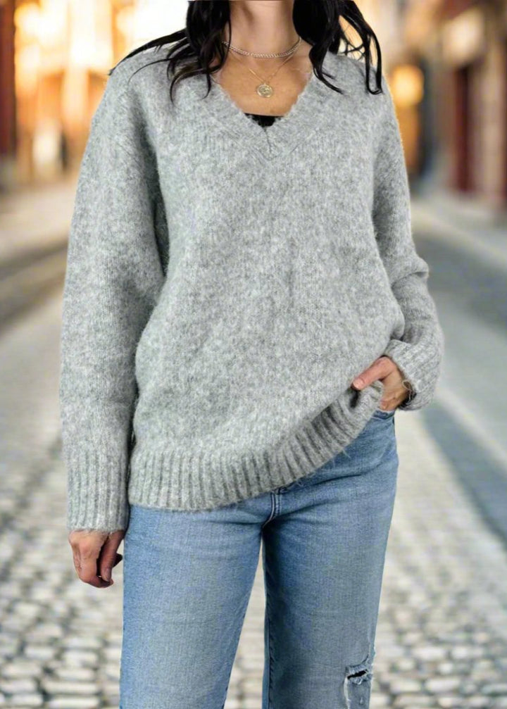 KNIT GREY MARLE SWEATER