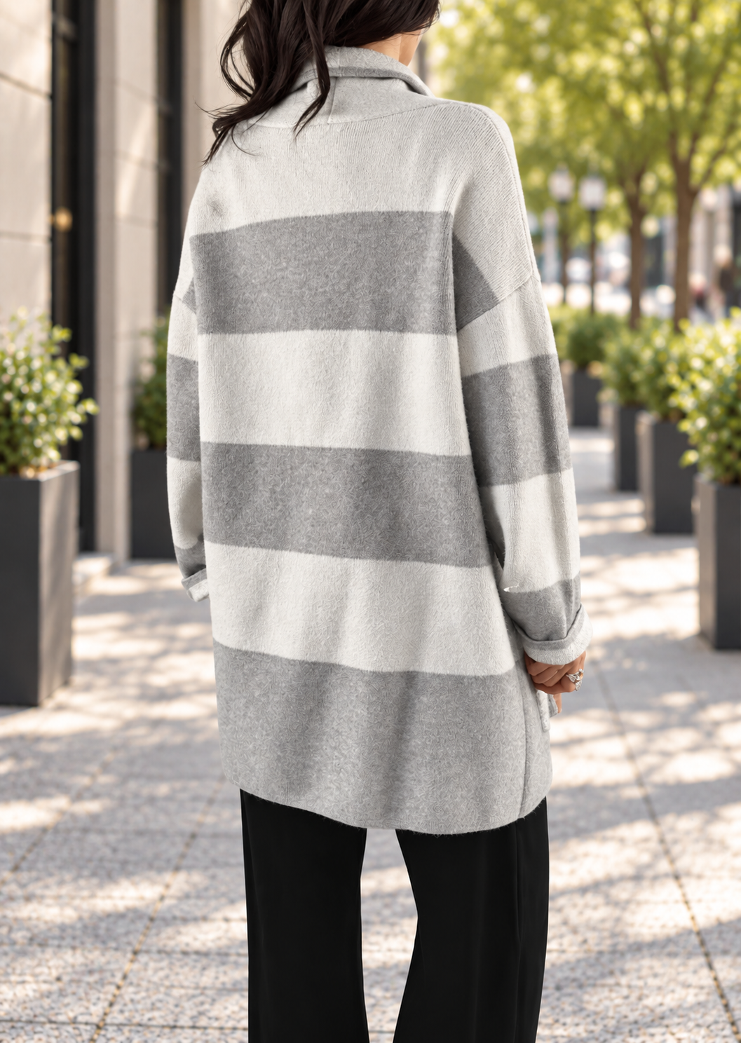 MALLORY HEATHER ASH GREY STRIPE CARDIGAN