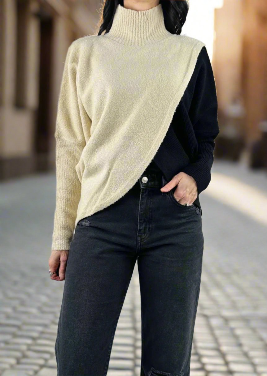 NATURAL OR COPPER COLOR BLOCK SWEATER