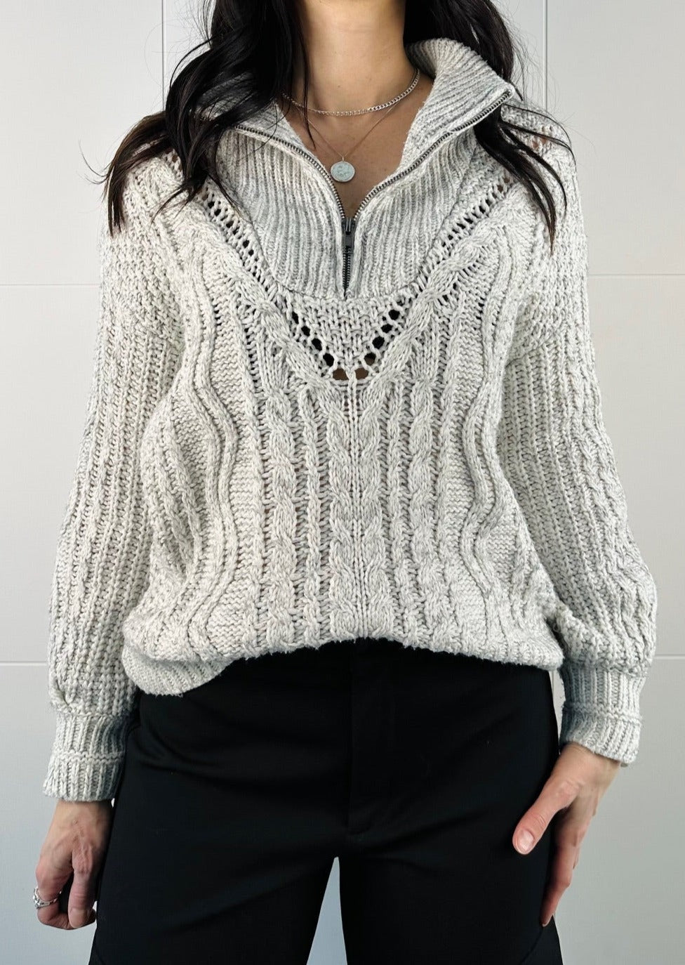 PAULINE CABLE KNIT ZIP SWEATER