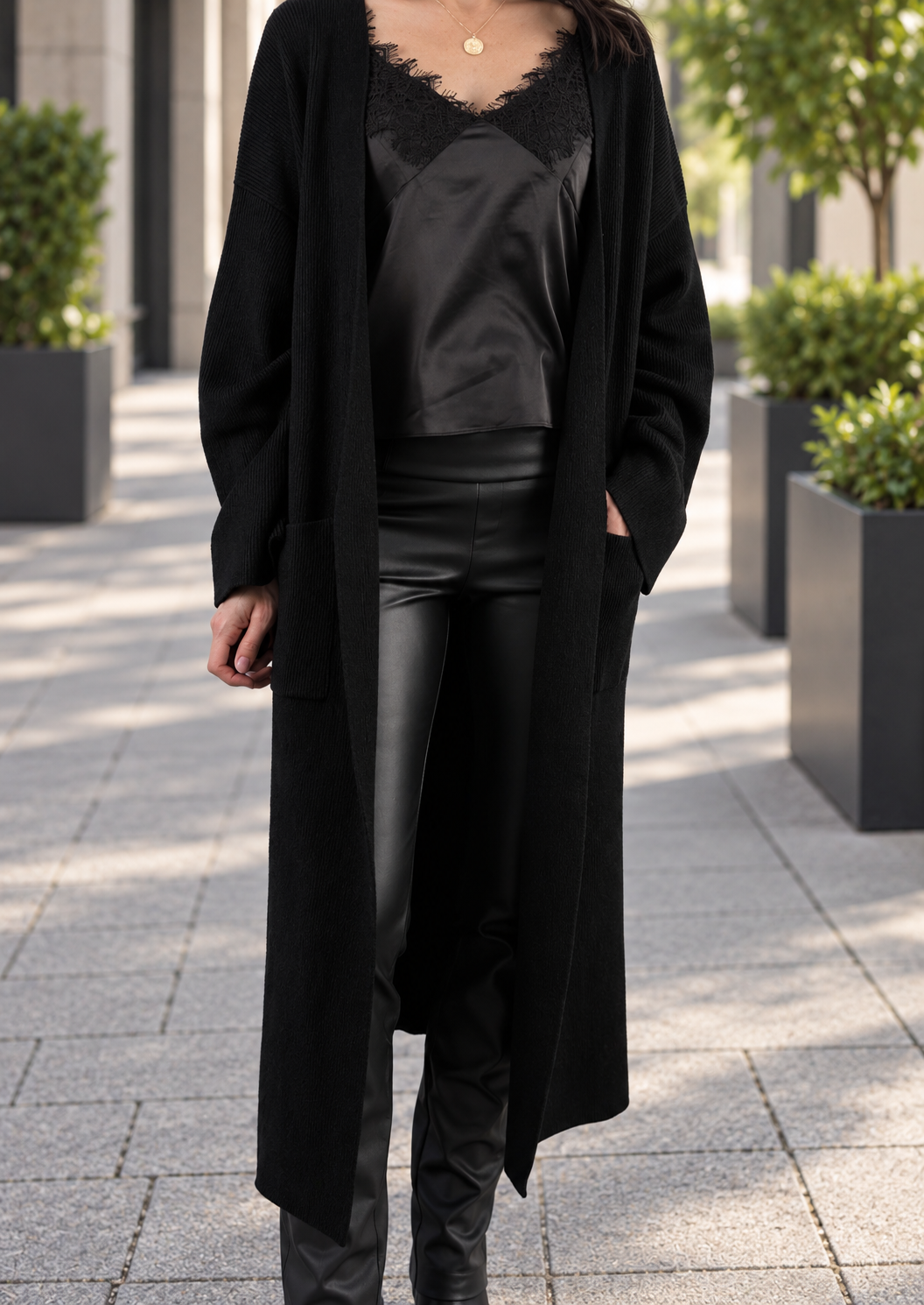 RIBBED KNIT MAXI CARDIGAN