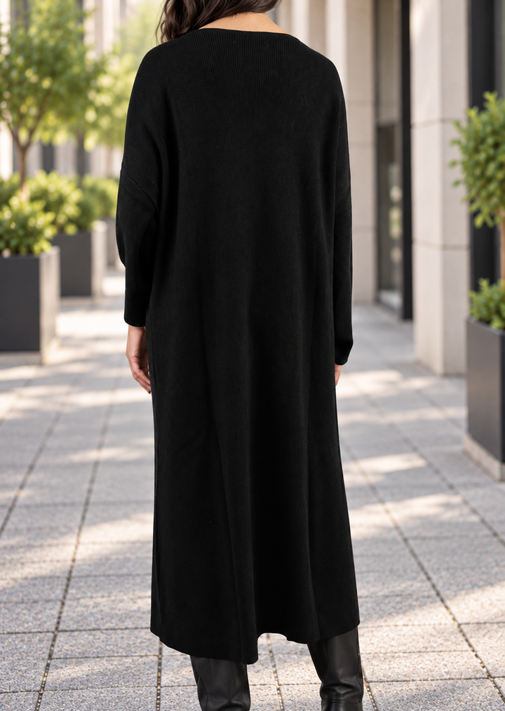 RIBBED KNIT MAXI CARDIGAN