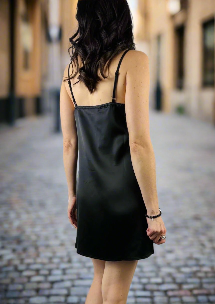 satin mini slip dresses Brunette the Label Satin Mini Slip Dress