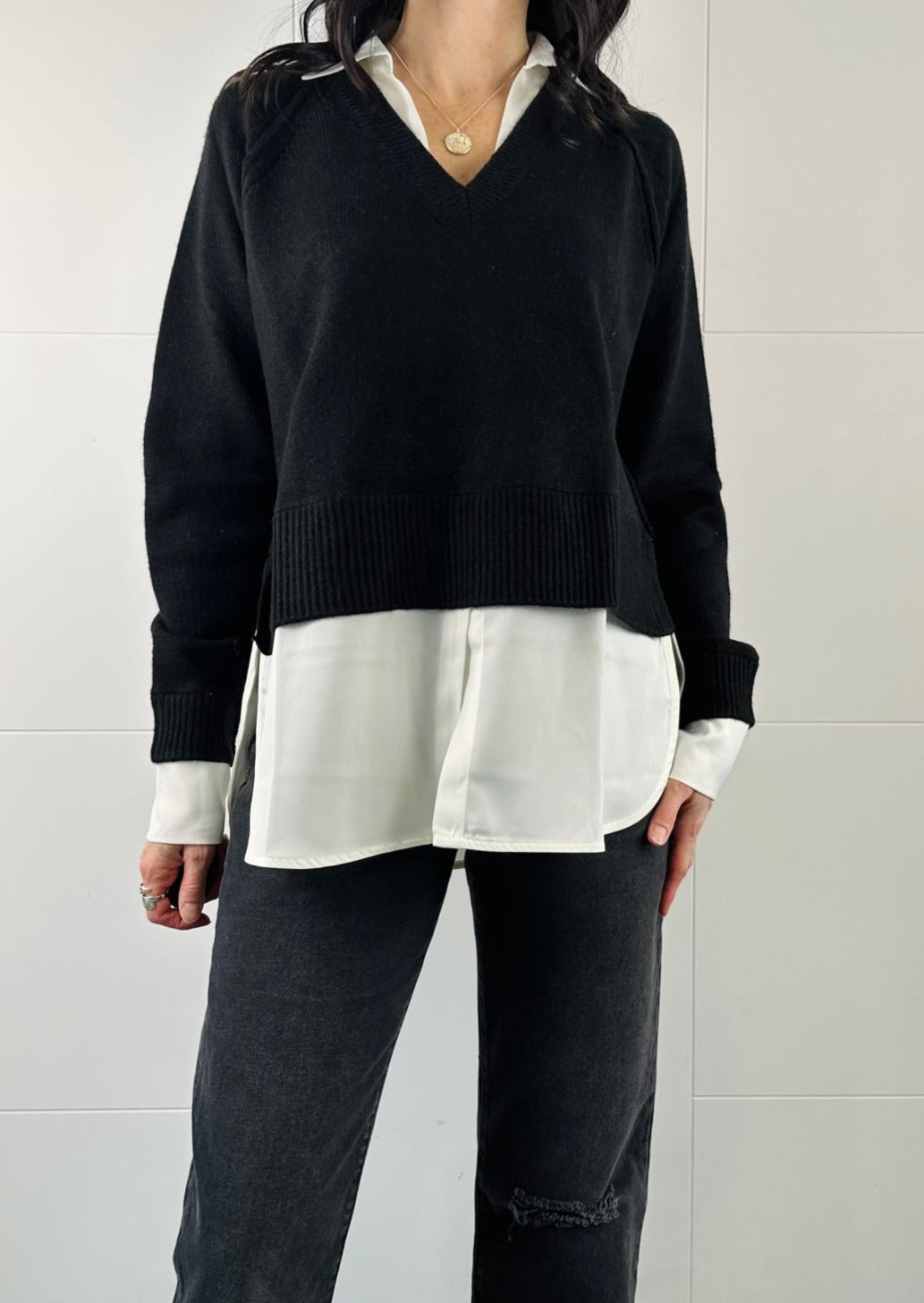 Shirt and sweater combo on sale womens