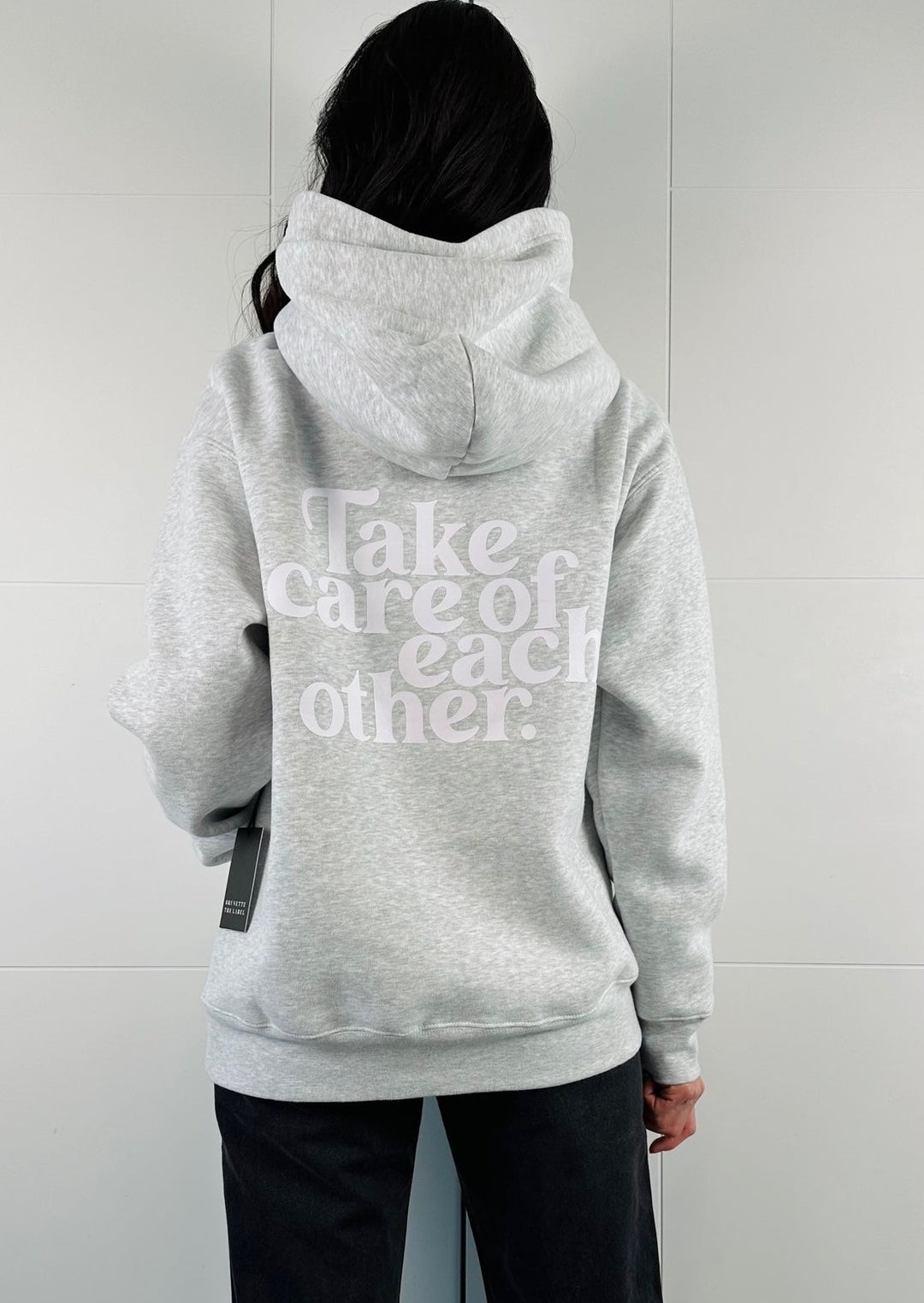 "TAKE CARE OF EACH OTHER" CLASSIC PEBBLE GREY HOODIE