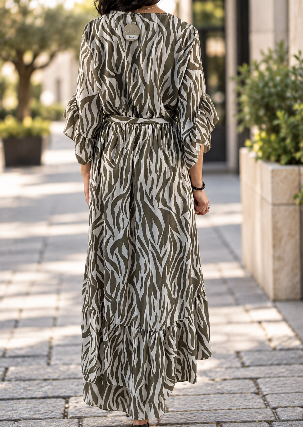ZEBRA DIP HEM MIDI DRESS