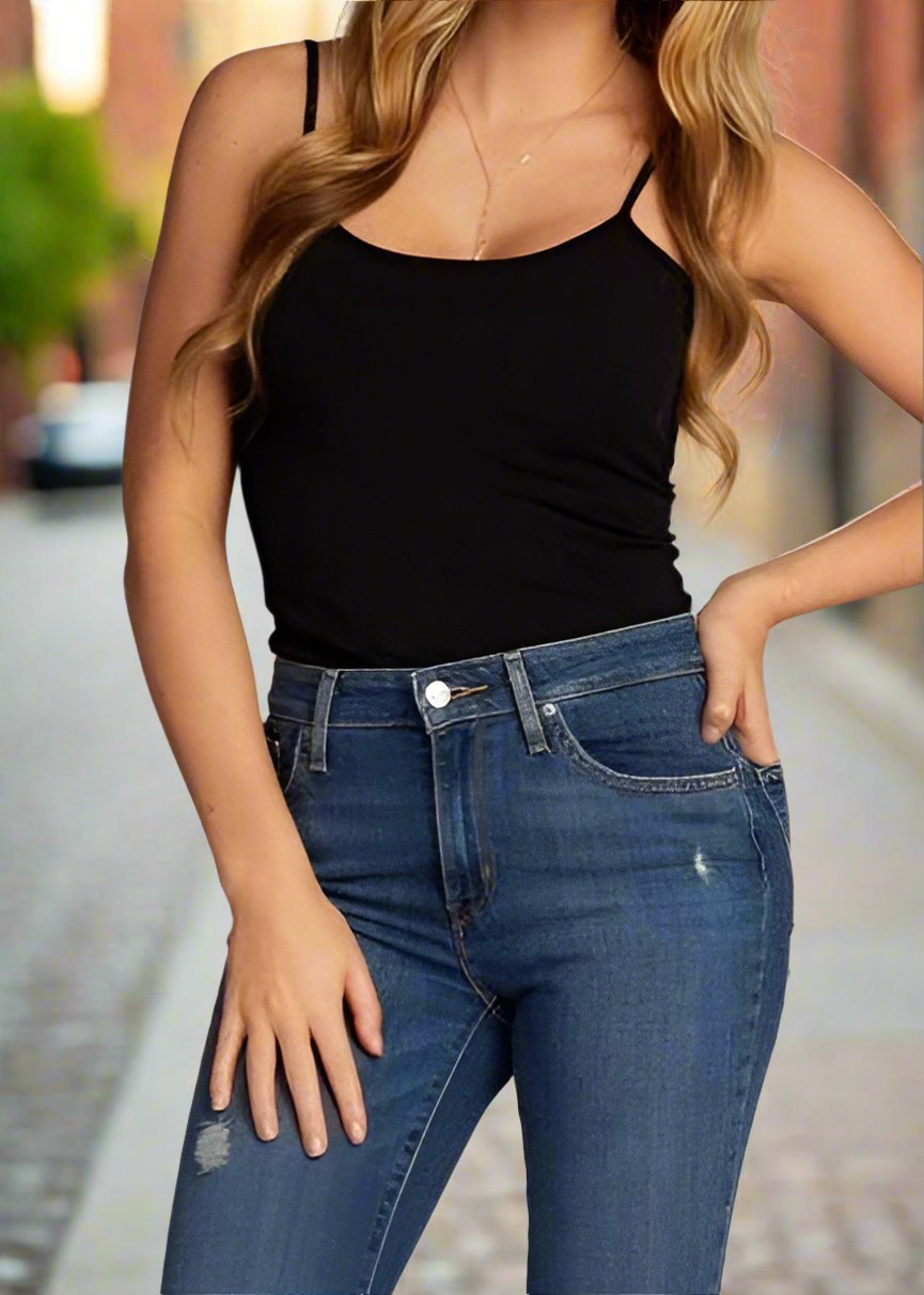 BAMBOO BLACK SPAGHETTI-STRAP CAMI TOP