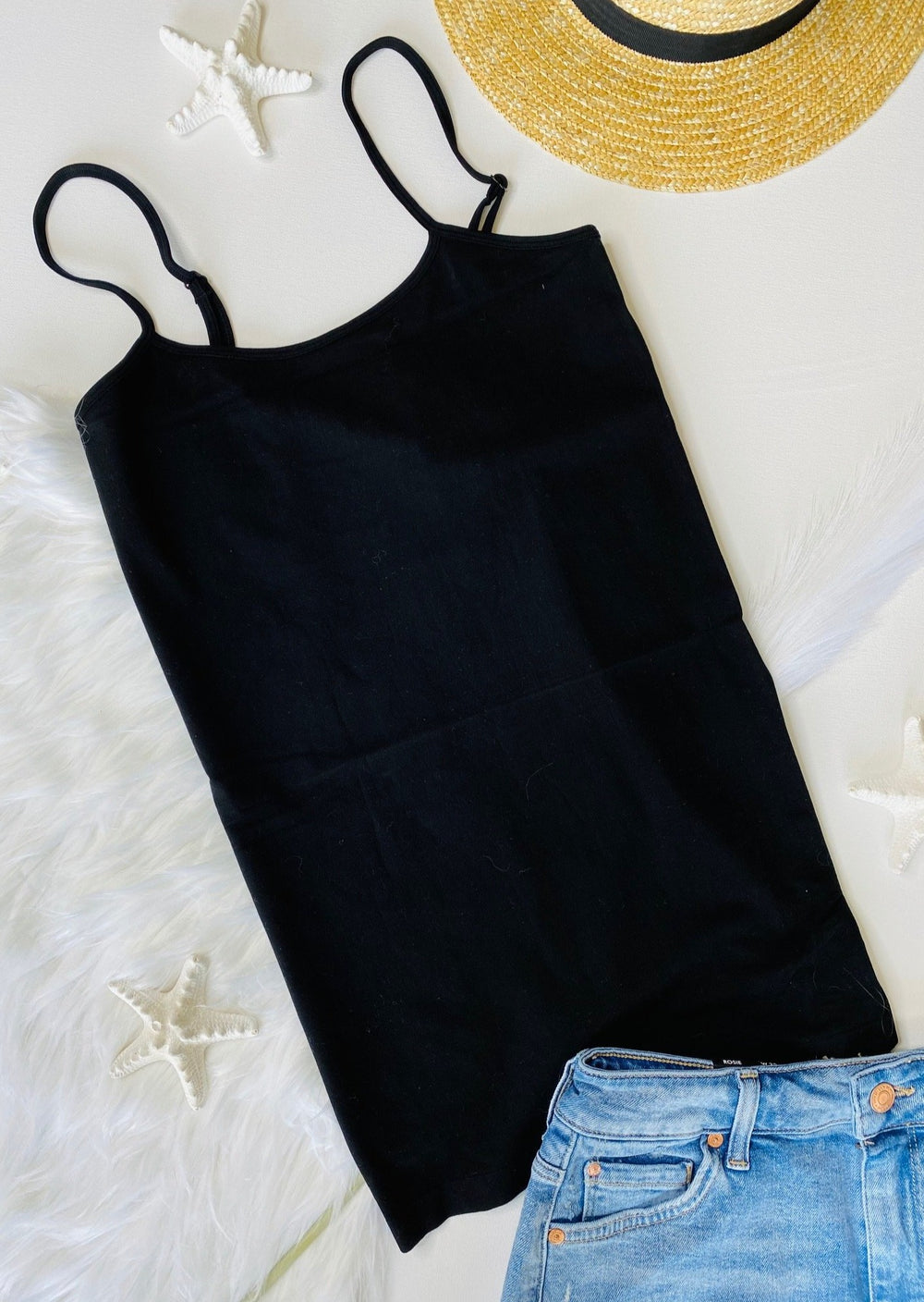 BAMBOO BLACK SPAGHETTI-STRAP CAMI TOP