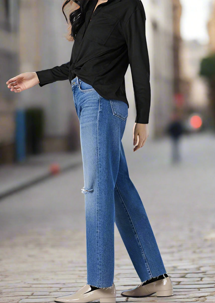 BARCELONA MID RIPPED ORGANIC BLUE JEAN