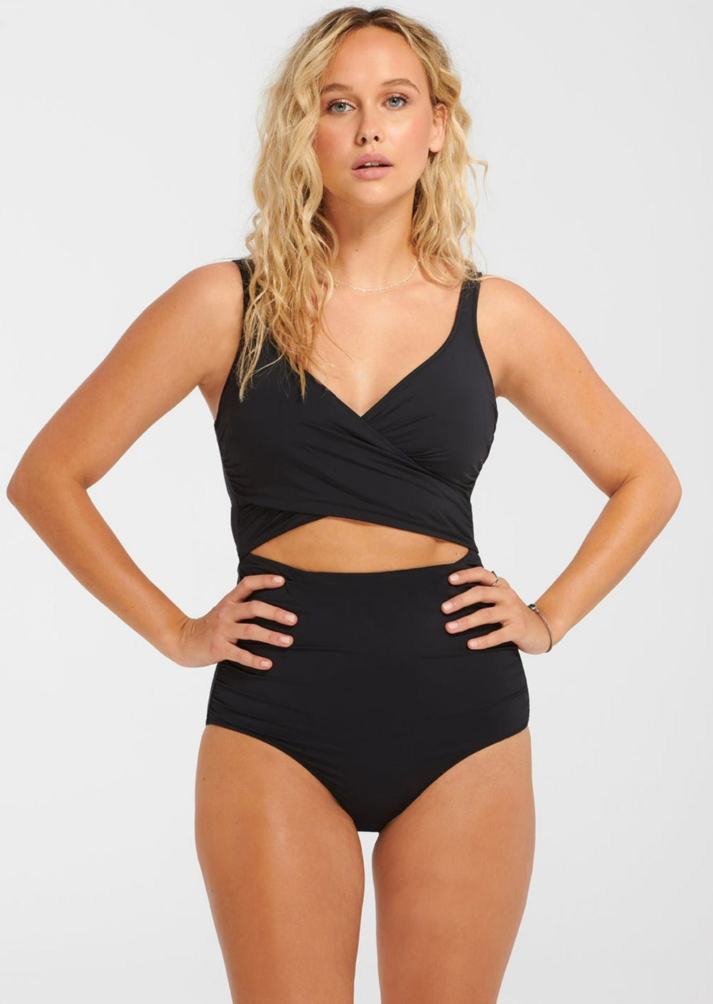 BLACK WRAP ONE-PIECE SWIMSUIT