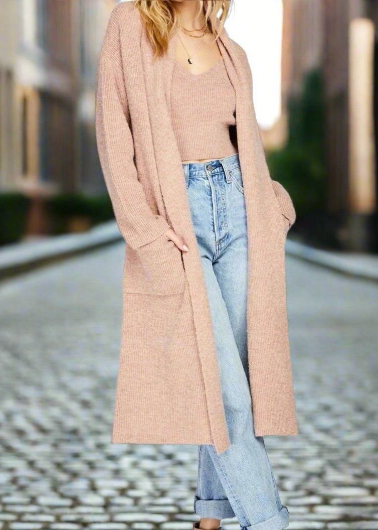 HEATHER SAND FUZZY CARDIGAN