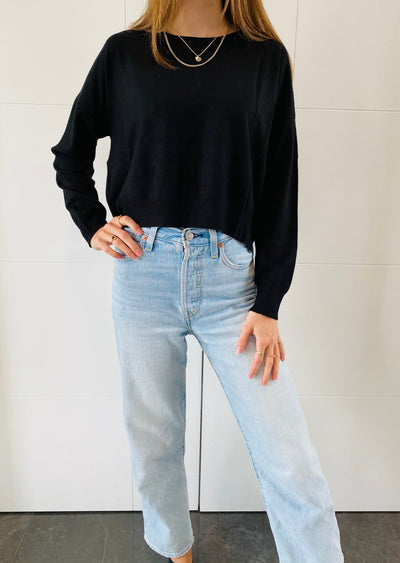 Cropped Black Polly Sweater