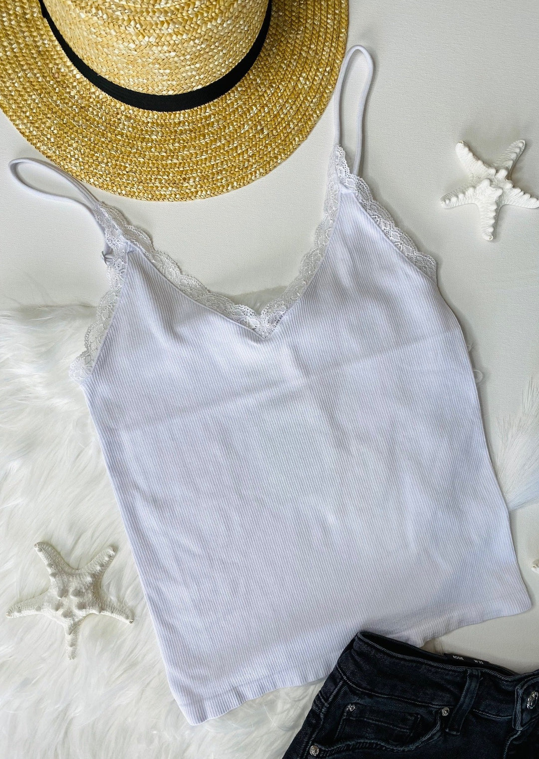 BAMBOO WHITE LACE TRIM TANK TOP