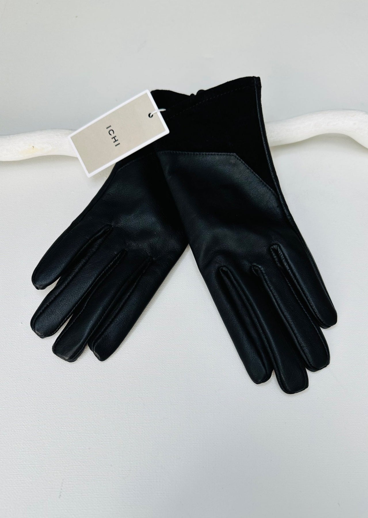 ichi handschuhe ICHI Jamila Leather & Suede Black Gloves