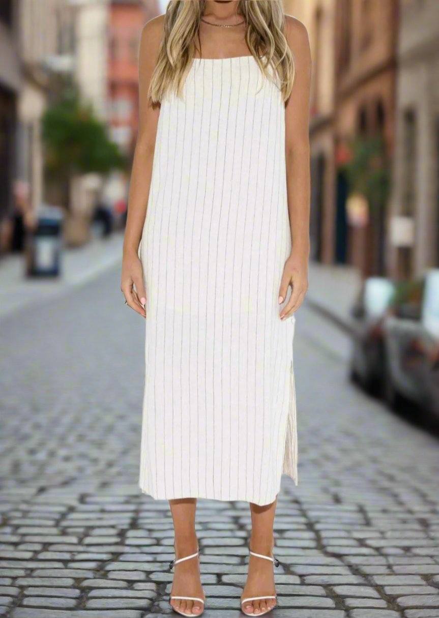 JESINTA SAND STRIPE MIDI DRESS