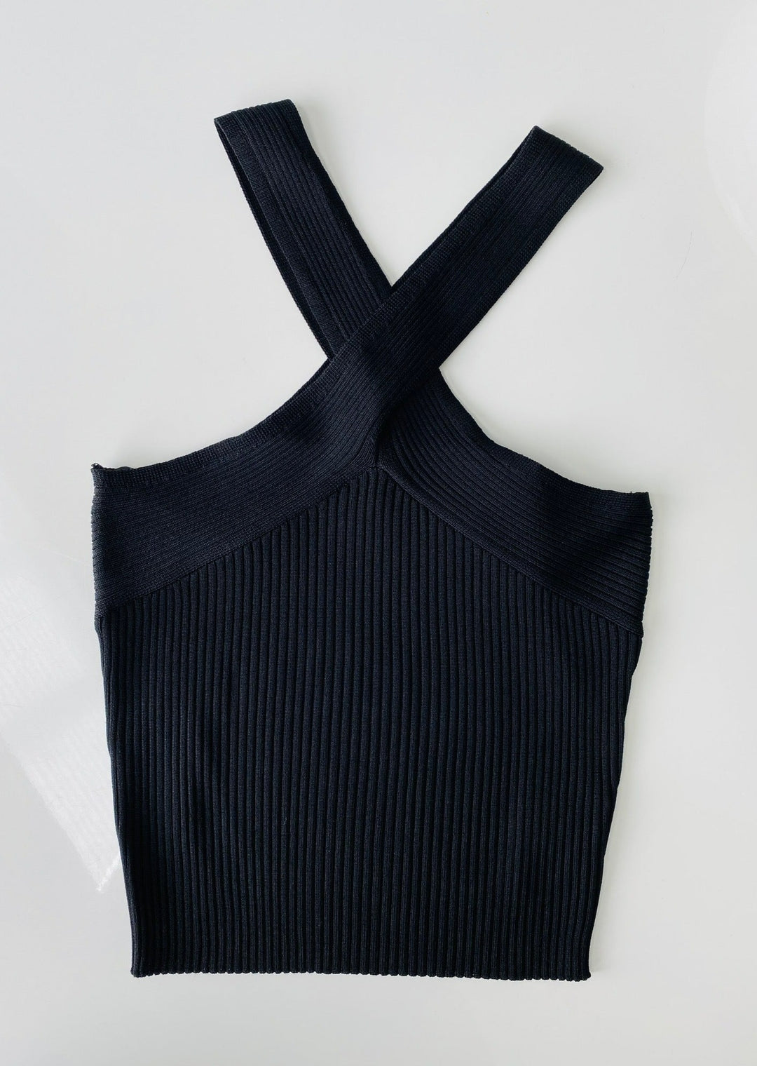 JOYCE CROSS FRONT KNIT BLACK TOP