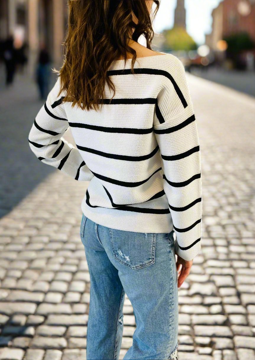 LAYERS OF COZY BLACK & WHITE STRIPED SWEATER