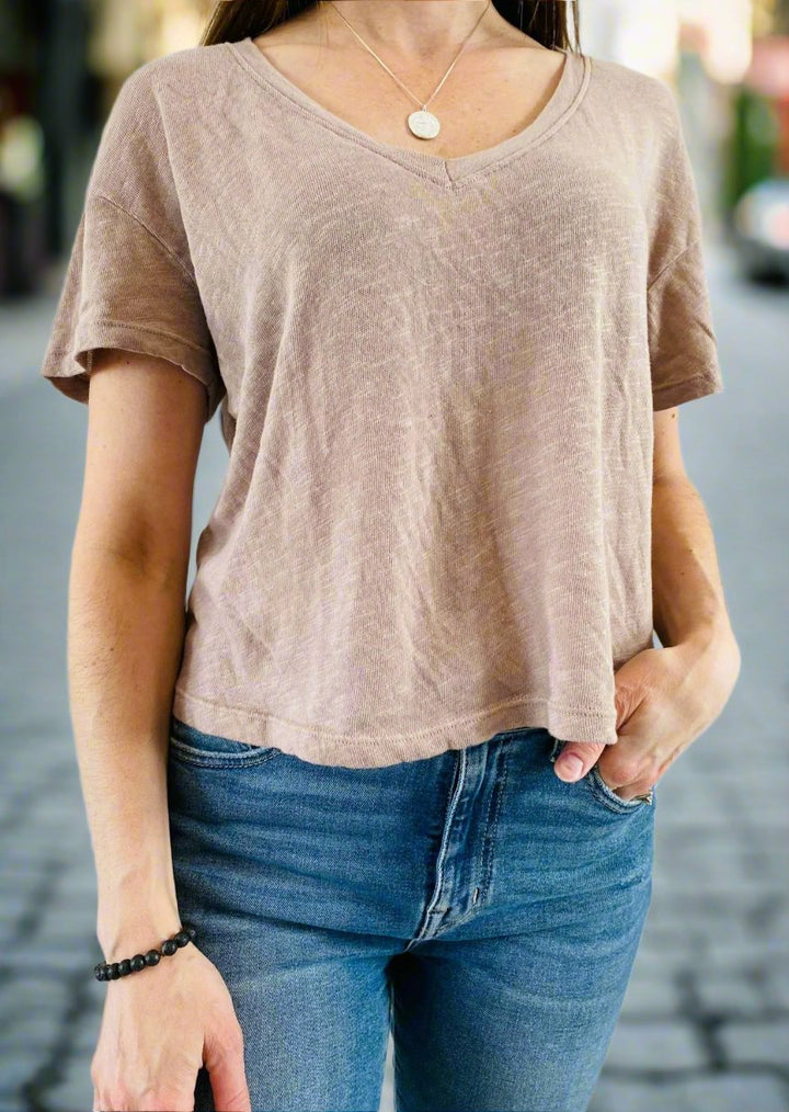 LET IT GLOW V NECK TOP