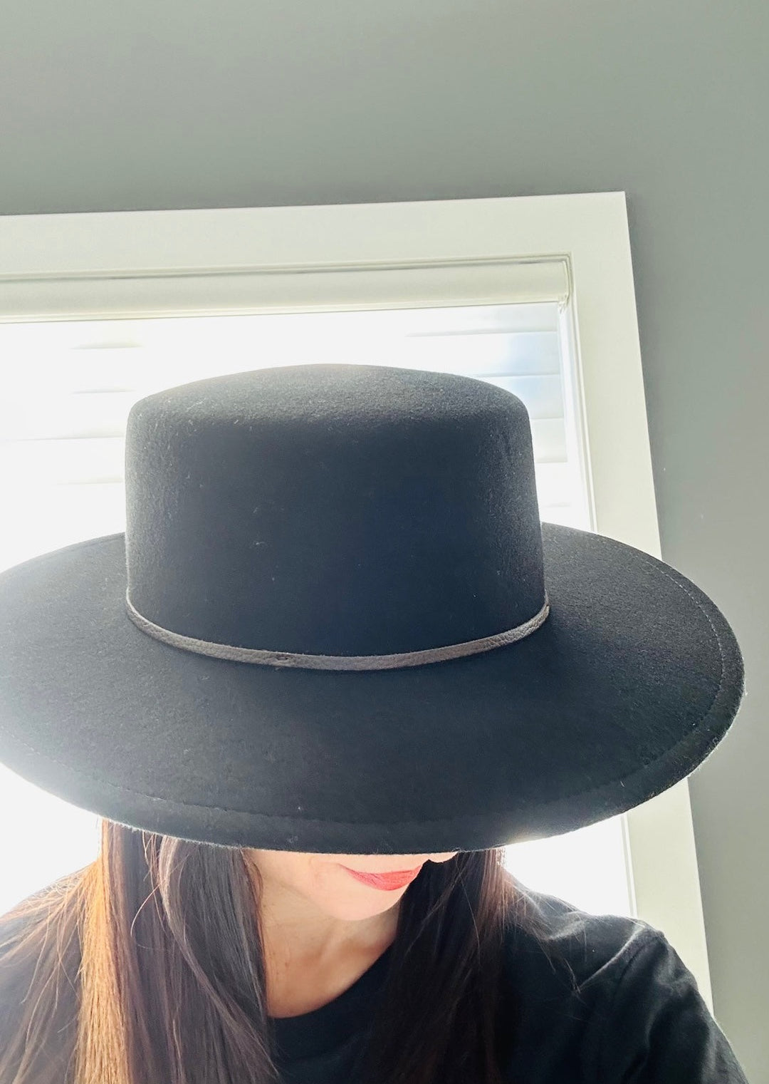 Matilda Black Flat Brim Boater Hat
