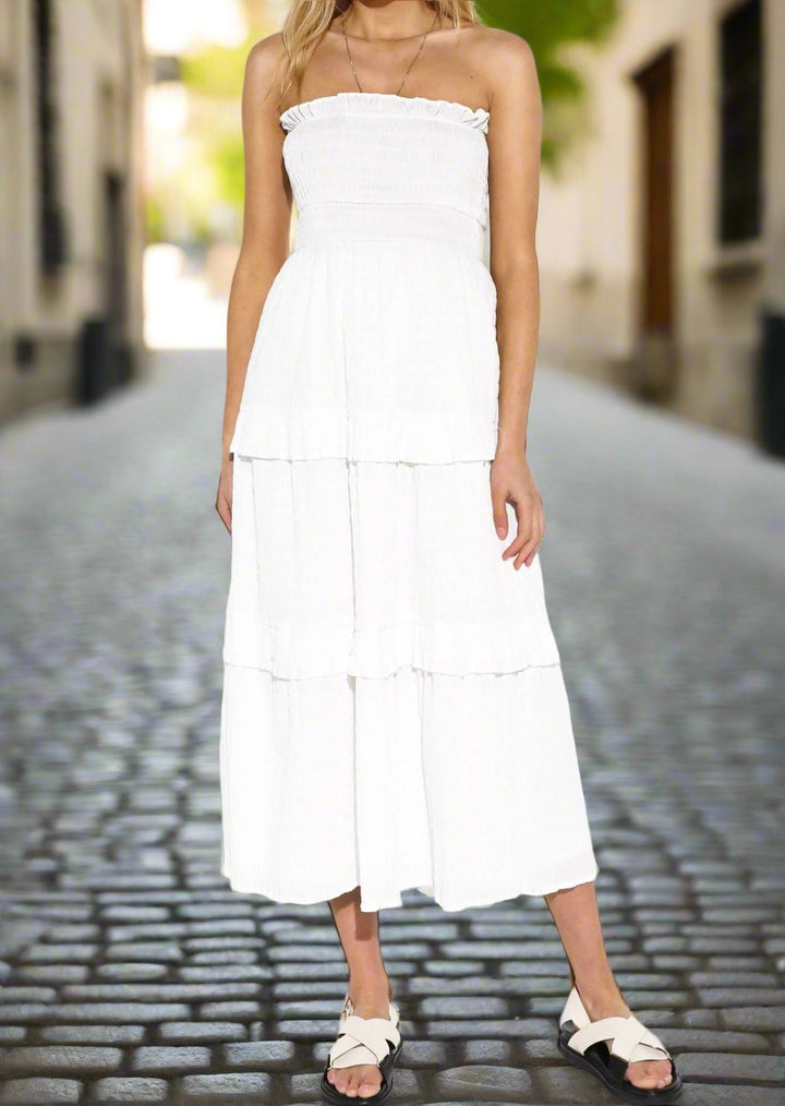 NEVADA WHITE STRAPLESS MAXI DRESS